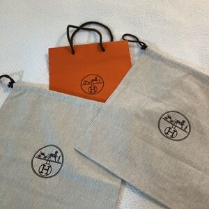 Hermes 12 x 12 Dust Bags New - Two for $35 with Hermes Shopping Bag Used.